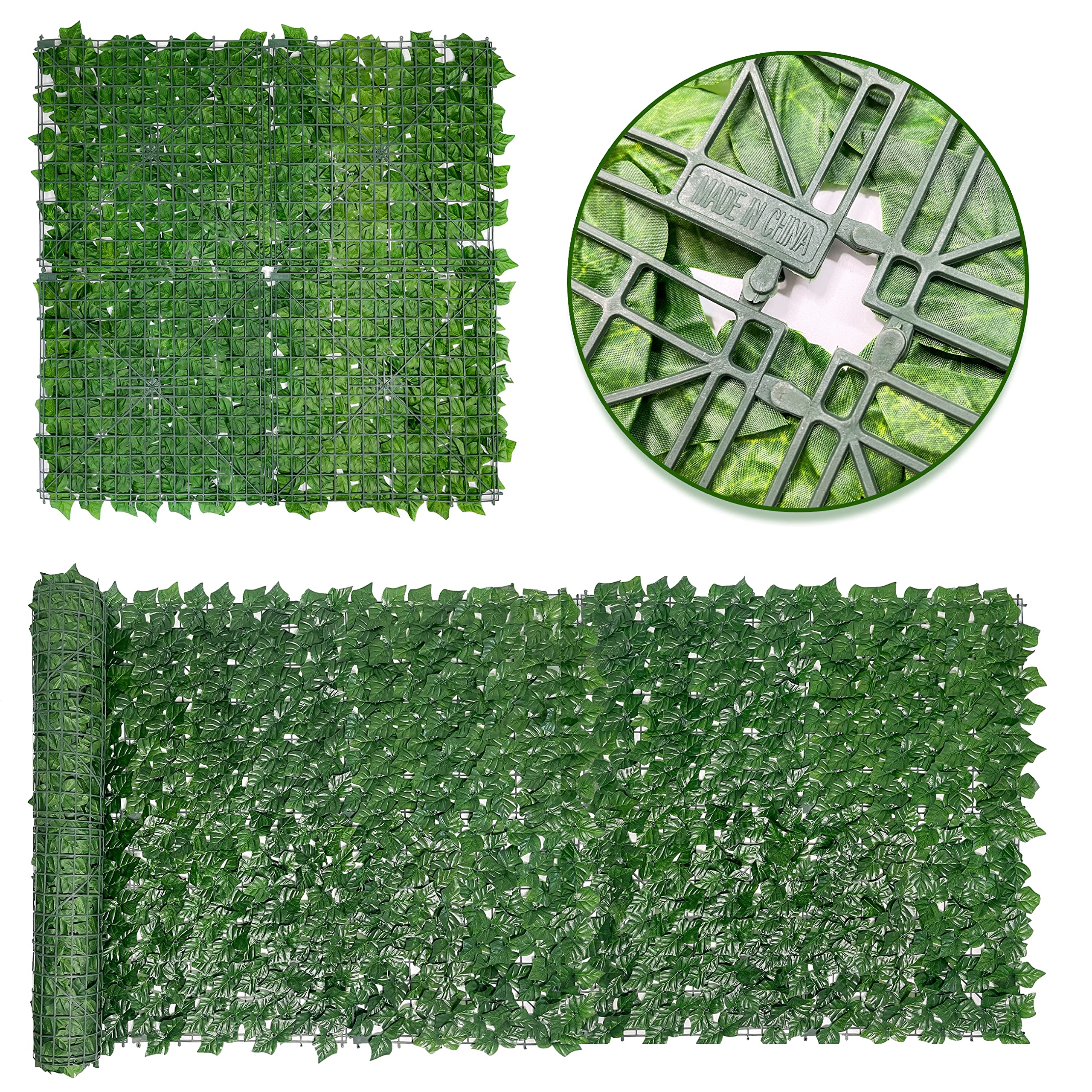 Bybeton Artificial Ivy Privacy Fence - 40" x 120" UV-Resistant Green Fake Vines Leaf Grass Wall - Patio, Balcony, Garden, Backyard Decor