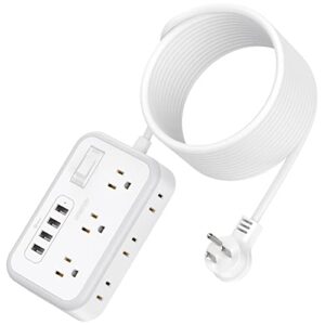 Power Strip Bundle, NTONPOWER Travel Power Strip with 3 Outlets 3 USB 5 ft, 25 ft Flat Plug Extension Cord with 6 Outlets 4 USB Ports, White