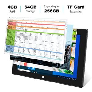 10'' Windows 10 Tablet, SZTPSLS Windows Home 10 PC, Intel Celeron N4020 DDR4-2400 - 4GB + 64GB, USB 3.0, Micro HDMI, TF Card Expand to 256GB, 2MP and 5MP Cameras, Bluetooth 4.2, Black, W101