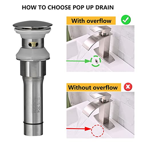 Hoimpro Pop Up Drain, Bathroom Sink Drain Stopper with Overflow, Vessel Sink Drain Assembly with Detachable Basket Stopper, Anti-Explosion and Anti-Clogging Drain Strainer SUS 304 (Brushed Nickel)