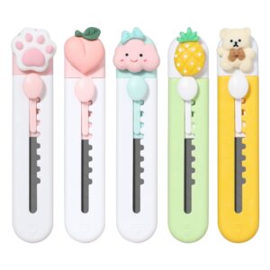 ebllpa 5pcs mini utility knife cute craft touch knife mini retractable utility knife box cutter letter opener cartoon utility knife cute cat paw touch art knife for cutting cardboard boxes cartons
