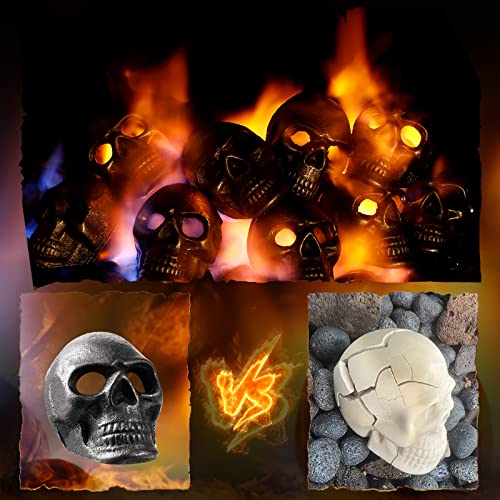 12 Pieces 2.3 Inches Metal Skull Charcoal Briquettes Human Skull Shaped Fire Pit Stones Gas Charcoal Halloween Skull Fireproof Fire Pit Skull Halloween Decor for Campfire Fireplace Fire Pit