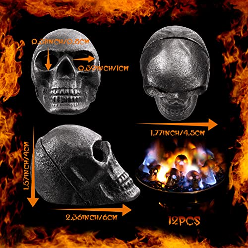 12 Pieces 2.3 Inches Metal Skull Charcoal Briquettes Human Skull Shaped Fire Pit Stones Gas Charcoal Halloween Skull Fireproof Fire Pit Skull Halloween Decor for Campfire Fireplace Fire Pit