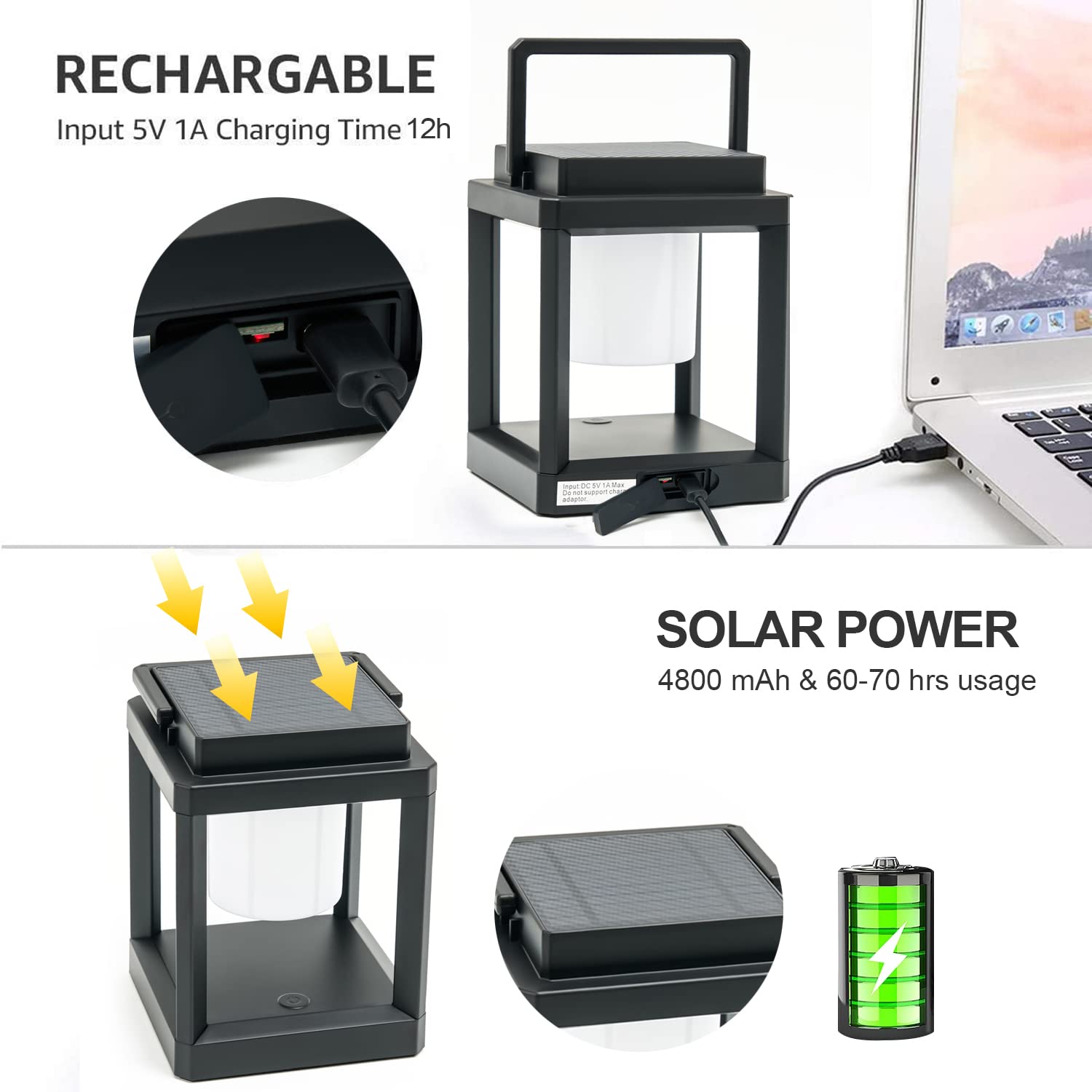 Solar Lantern Outdoor Light, Solar Lanterns Outdoor Waterproof Hanging Lamps Portable Rechargeable LED Nightstand Table lamp for Garden Patio Yard Lawn and Tabletop