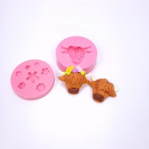 highland cow head highland cattle farm multi project silicone mold diy polymer clay molds resin molds (only head & flowers) nc085ab