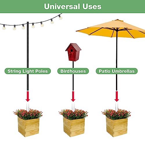 Large Decorative Wooden Planter with Universal Pole Support for String Light Poles, Umbrellas, Bird Feeders. Solid Wood Outdoor Garden Patio Box for Plants or Flowers, 14"x14"x14", Natural