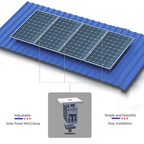 Solar Panel Mid Clamp Adjustable Metal Roof Solar Panel Module Mounting Racking Kits Assembly for 1.38 Inch to 1.96 Inch Thickness Framed Panel(4pcs)