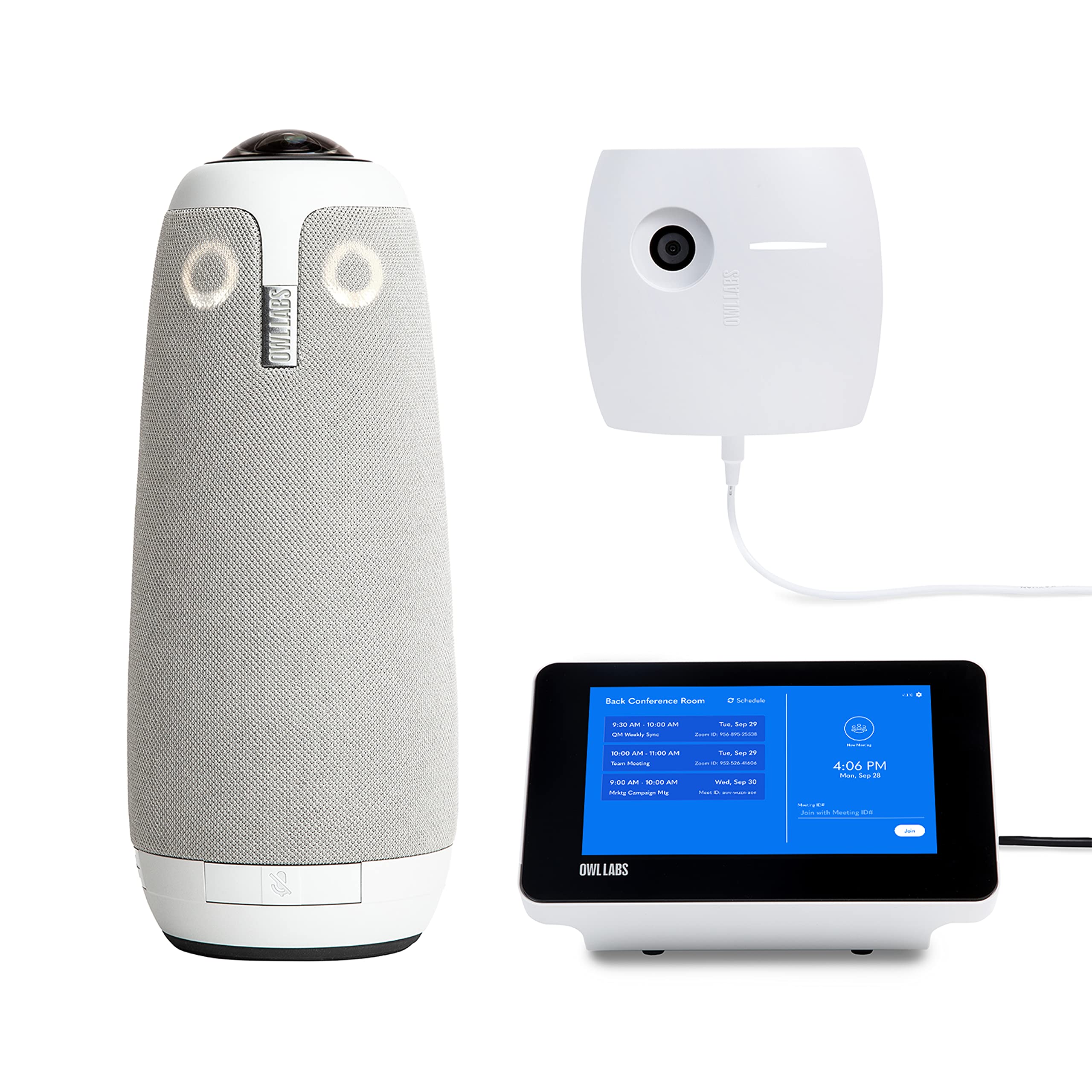 Meeting Owl 3 + Meeting HQ Device + Whiteboard Owl Camera — Intelligent Hybrid Video Conferencing Bundle