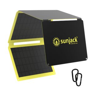 sunjack 60 watt foldable ip67 waterproof etfe monocrystalline portable solar panel with dc/usb qc3.0/type-c for cell phones, laptops, power stations for backpacking, camping, hiking and more