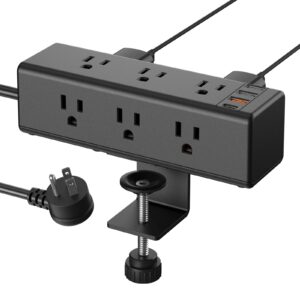 cccei desk clamp power strip with 9 outlets, desktop edge mount surge protector with usb-a and usb-c ports, widely spaced desk outlet fast charging station, 6 ft flat plug, fit 1.6 inch table.