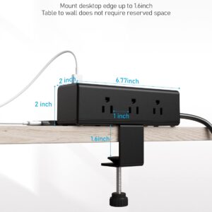 CCCEI Desk Clamp Power Strip with 9 Outlets, Desktop Edge Mount Surge Protector with USB-A and USB-C Ports, Widely Spaced Desk Outlet Fast Charging Station, 6 FT Flat Plug, Fit 1.6 inch Table.