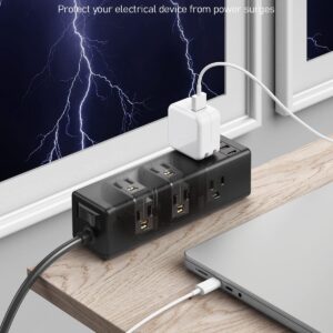 CCCEI Desk Clamp Power Strip with 9 Outlets, Desktop Edge Mount Surge Protector with USB-A and USB-C Ports, Widely Spaced Desk Outlet Fast Charging Station, 6 FT Flat Plug, Fit 1.6 inch Table.