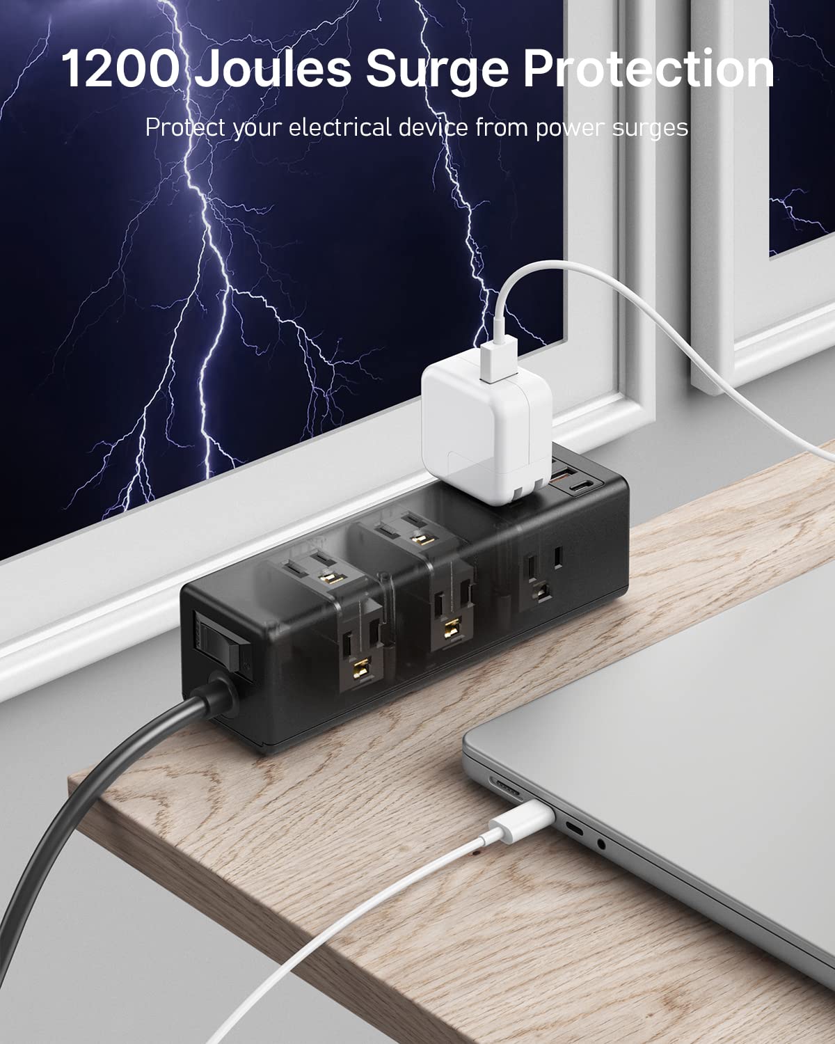 CCCEI Desk Clamp Power Strip with 9 Outlets, Desktop Edge Mount Surge Protector with USB-A and USB-C Ports, Widely Spaced Desk Outlet Fast Charging Station, 6 FT Flat Plug, Fit 1.6 inch Table.