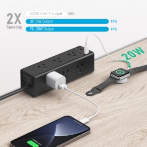 CCCEI Desk Clamp Power Strip with 9 Outlets, Desktop Edge Mount Surge Protector with USB-A and USB-C Ports, Widely Spaced Desk Outlet Fast Charging Station, 6 FT Flat Plug, Fit 1.6 inch Table.