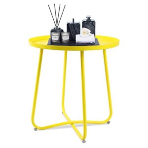babion outdoor side tables, small round metal side table, weatherproof metal end table for patio, yard balcony, garden, porch, bedside (yellow)