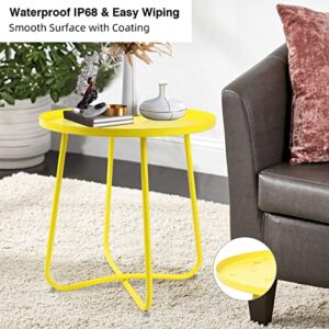 Babion Outdoor Side Tables, Small Round Metal Side Table, Weatherproof Metal End Table for Patio, Yard Balcony, Garden, Porch, Bedside (Yellow)