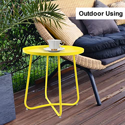 Babion Outdoor Side Tables, Small Round Metal Side Table, Weatherproof Metal End Table for Patio, Yard Balcony, Garden, Porch, Bedside (Yellow)