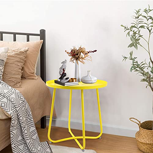 Babion Outdoor Side Tables, Small Round Metal Side Table, Weatherproof Metal End Table for Patio, Yard Balcony, Garden, Porch, Bedside (Yellow)
