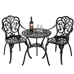 withniture bistro table and chairs set of 2 with umbrella hole,cast aluminum patio bistro sets 3 piece,outdoor bistro table set,patio furniture set for front porch set,garden(butterfly black)