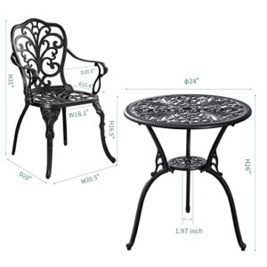 Withniture Bistro Table and Chairs Set of 2 with Umbrella Hole,Cast Aluminum Patio Bistro Sets 3 Piece,Outdoor Bistro Table Set,Patio Furniture Set for Front Porch Set,Garden(Butterfly Black)