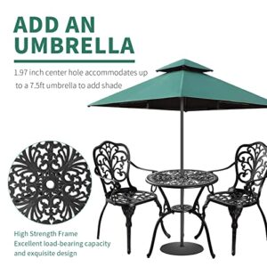 Withniture Bistro Table and Chairs Set of 2 with Umbrella Hole,Cast Aluminum Patio Bistro Sets 3 Piece,Outdoor Bistro Table Set,Patio Furniture Set for Front Porch Set,Garden(Butterfly Black)