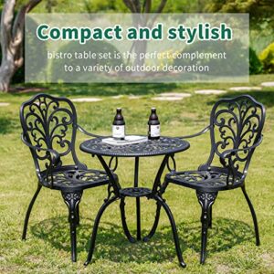 Withniture Bistro Table and Chairs Set of 2 with Umbrella Hole,Cast Aluminum Patio Bistro Sets 3 Piece,Outdoor Bistro Table Set,Patio Furniture Set for Front Porch Set,Garden(Butterfly Black)