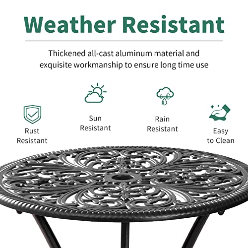 Withniture Bistro Table and Chairs Set of 2 with Umbrella Hole,Cast Aluminum Patio Bistro Sets 3 Piece,Outdoor Bistro Table Set,Patio Furniture Set for Front Porch Set,Garden(Butterfly Black)