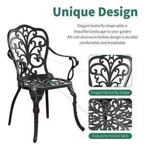 Withniture Bistro Table and Chairs Set of 2 with Umbrella Hole,Cast Aluminum Patio Bistro Sets 3 Piece,Outdoor Bistro Table Set,Patio Furniture Set for Front Porch Set,Garden(Butterfly Black)