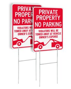 gicnkeuz 2 pack no parking sign with h-stakes, private property sign, 14"×10" reflective aluminum sign, fade resistant/waterproof, including screws, easy to install, outdoor use