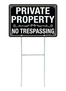gicnkeuz no trespassing signs private property sign with h-stakes, 12"×8" aluminum sign, fade resistant/waterproof, including screws, easy to install, outdoor use
