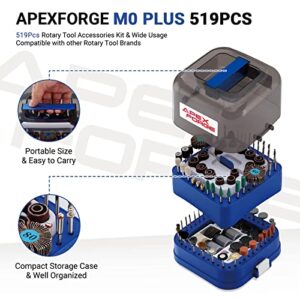 APEXFORGE M0 Plus Rotary Tool Accessories Kit, 519 Pcs Accessories, Keyless Chuck, 1/8" Diameter Shanks, Universal Fitment for Easy Cutting, Sanding, Grinding, Carving, Drilling, Engraving