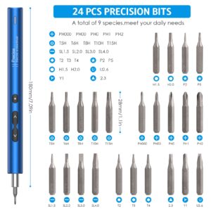 AMIR Electric Screwdriver for PC Building, 28 IN 1 Small Power Automatic Screwdriver Set with 24 Bits, Rechargeable Portable Magnetic Repair Tool Kit with LED Lights for Laptops, Watches, Blue