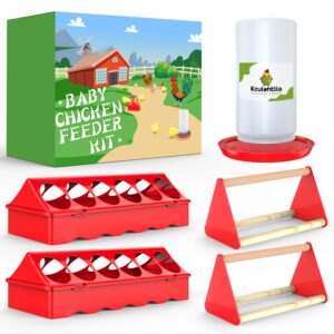 kculehtlla chick feeder and waterer kit - baby chicken supplies with chicks perch, plastic feeder trough and 1.2l waterer, chicken starter kit for coop and brooder for small poultry ducks quail