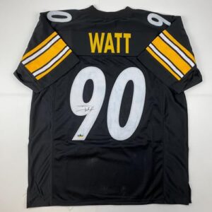 facsimile autographed t.j. tj watt pittsburgh black reprint laser auto football jersey size men's xl