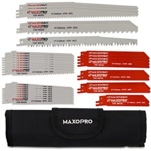 32-pieces reciprocating saw blades set – premium quality sawzall blades for metal and woodcutting – durable & sharp pruning saw blades with organizer pouch - by maxopro