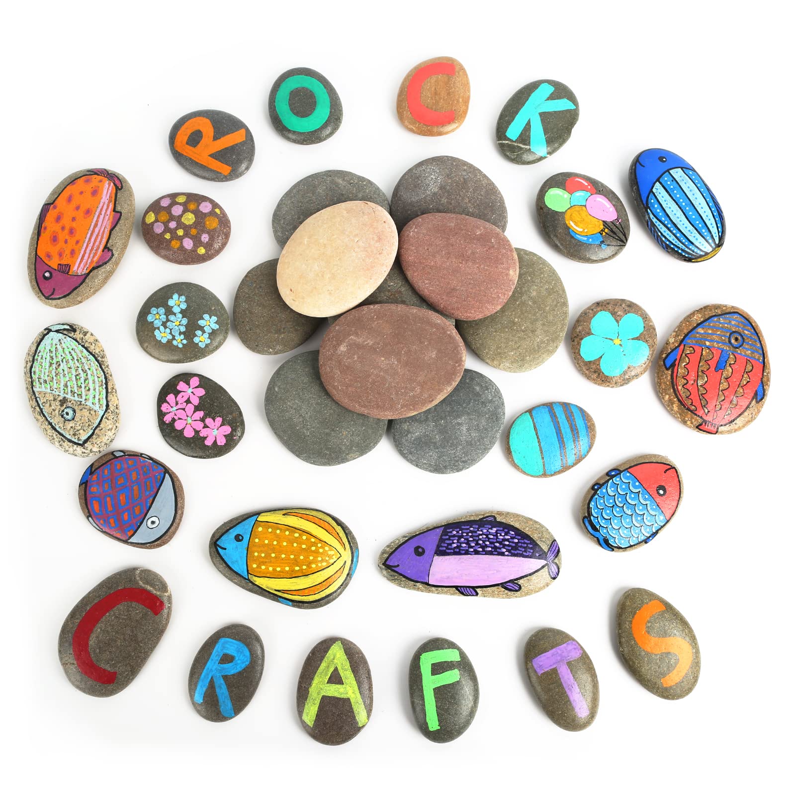 22PCS Large Painting Rocks,Flat and Smooth,Multi-Color Painting Stones,2"-3.5" inches Stones for Arts & DIY, Mandala and Kindness Rocks,Hand Picked,Perfect for Kids Party,Crafts and Decoration