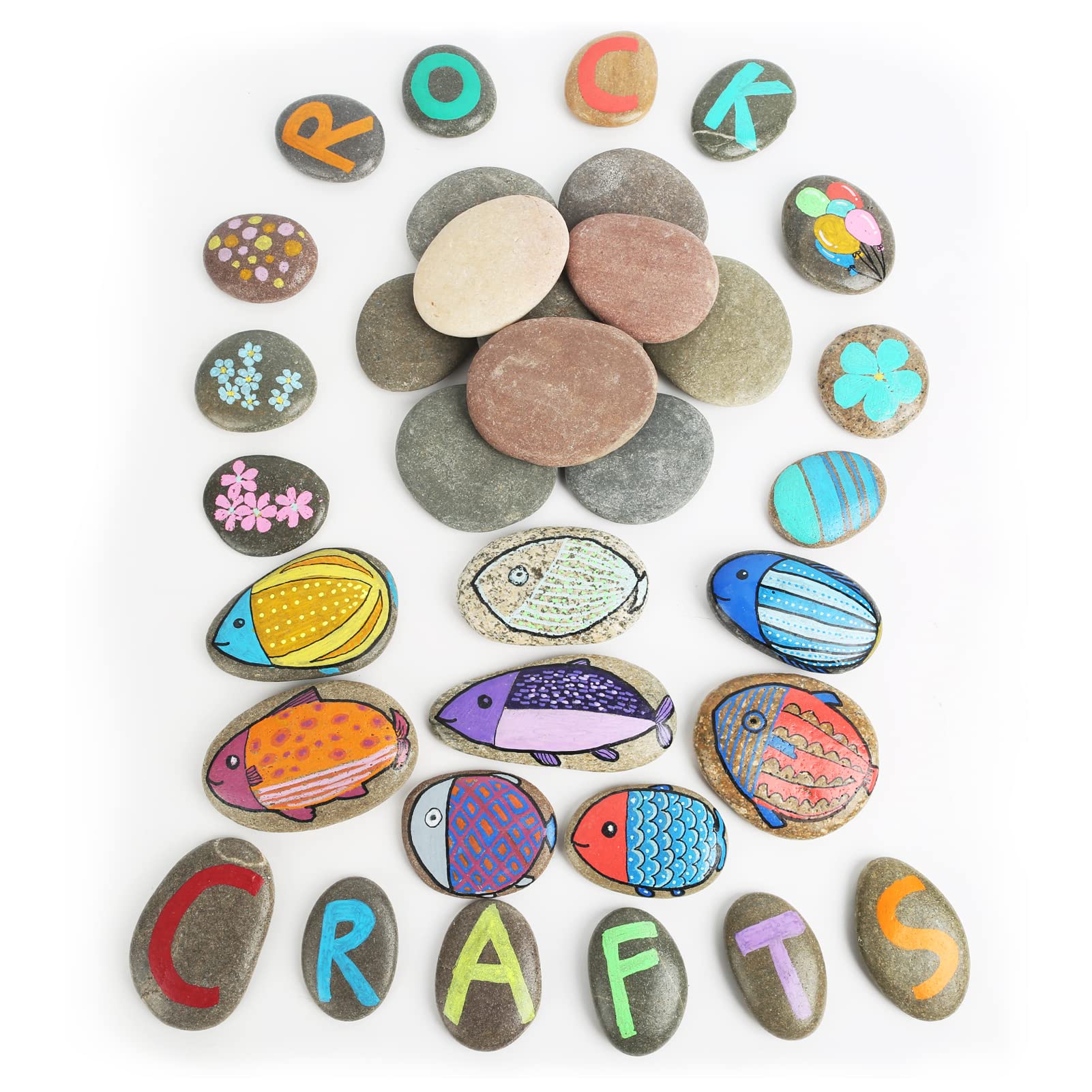 22PCS Large Painting Rocks,Flat and Smooth,Multi-Color Painting Stones,2"-3.5" inches Stones for Arts & DIY, Mandala and Kindness Rocks,Hand Picked,Perfect for Kids Party,Crafts and Decoration