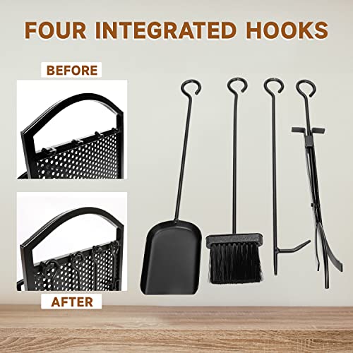 HECASA Firewood Rack with 4 Fireplace Tools Set Indoor Outdoor Wood Holder Heavy Duty Large Log Bin Holder Storage Tool Set Accessories