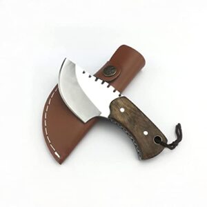 huaao mini cleaver knife edc small fixed blade knife with sheath, 2.7'' 7cr13mov steel blade wood handle, small cleaver knife, 4.9 oz