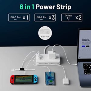 AcoFeu Travel Power Strip with PD USB Port, Portable Power Strip with 1 30W USB C Port 3 USB A Ports and 2 outlets, Wrapped Around Cord for Cruise Travel Home Office