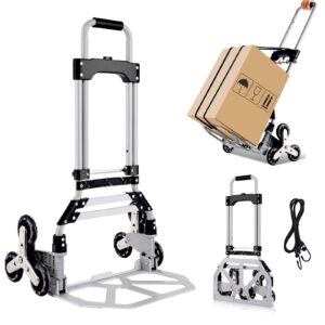 stair climbing hand truck,heavy-duty hand cart with telescoping handle,165 lb load capacity,6-wheel folding cart for moving and office use (upgrade 6 wheel)
