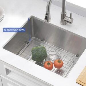 Stainless Steel Undermount Utility Sink-Hovheir 24"x19"x12" Deep Undermount Stainless Steel Laundry Sink Undermount Kitchen Sink 16 Gauge Single Bowl Laundry Room Sink Outdoor Sink