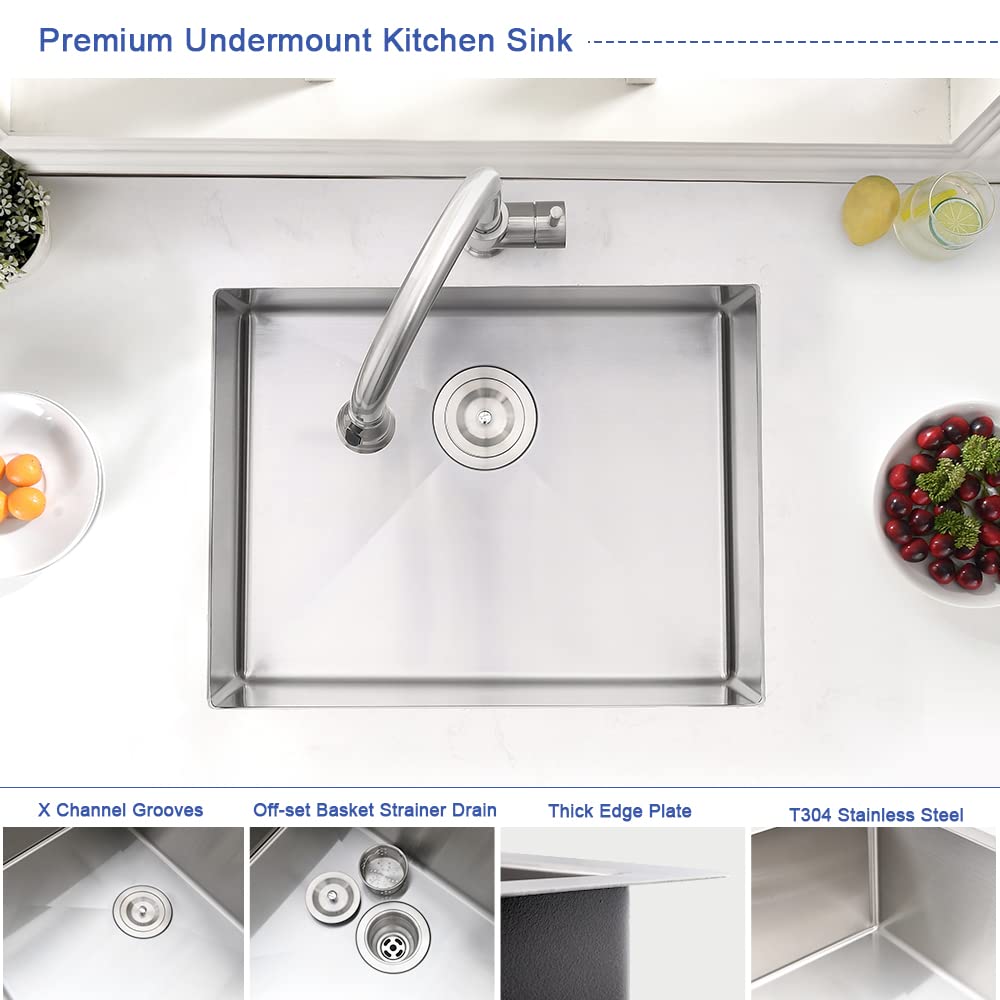 Stainless Steel Undermount Utility Sink-Hovheir 24"x19"x12" Deep Undermount Stainless Steel Laundry Sink Undermount Kitchen Sink 16 Gauge Single Bowl Laundry Room Sink Outdoor Sink