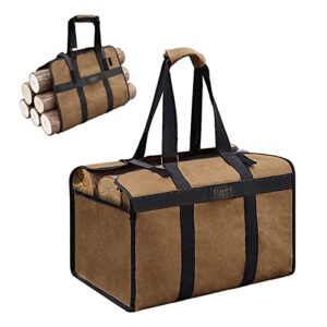 highpro firewood carrier with handles – waxed canvas log carrier tote - log carrier for firewood – best for carrying wood at home or camping by outdoor