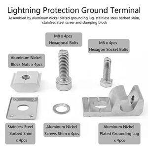 Dutiplus Solar Panel Grounding Lugs with Nuts and Bolts Solar Earthing Ground Clip Cable Clamp for RV, Boat, Roof, Wall and Other Off Gird Roof Installation(4pcs)