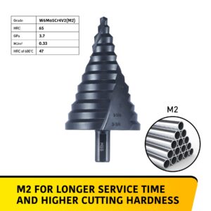 Anfrere 12 Sizes Step Drill Bit, 1/4 to 2-3/8 inch Black High Speed Steel Drill Cone Bits for Sheet Metal Hole Drilling Cutting, Sprial Unibit Extra Large 2-3/8 inch