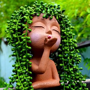 lovtoctic head, face planters, kissing girl flowerpot, lady head flower pot, female kiss faces small resin art succulent pots for indoor outdoor plants, kissy brown