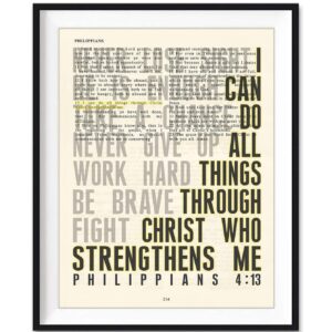 Set of 4-5x7's, Joshua 1:9, Proverbs 3:5, Jeremiah 29:11, Philippians 4:13 Art Prints, Unframed, Vintage Bible Page Verse Set Wall Decor Posters, 5x7 Inches