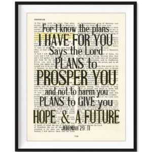 Set of 4-5x7's, Joshua 1:9, Proverbs 3:5, Jeremiah 29:11, Philippians 4:13 Art Prints, Unframed, Vintage Bible Page Verse Set Wall Decor Posters, 5x7 Inches