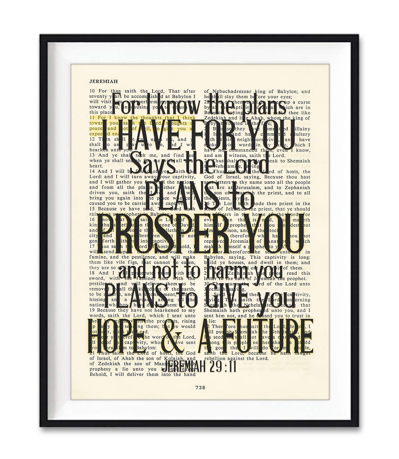 Set of 4-5x7's, Joshua 1:9, Proverbs 3:5, Jeremiah 29:11, Philippians 4:13 Art Prints, Unframed, Vintage Bible Page Verse Set Wall Decor Posters, 5x7 Inches